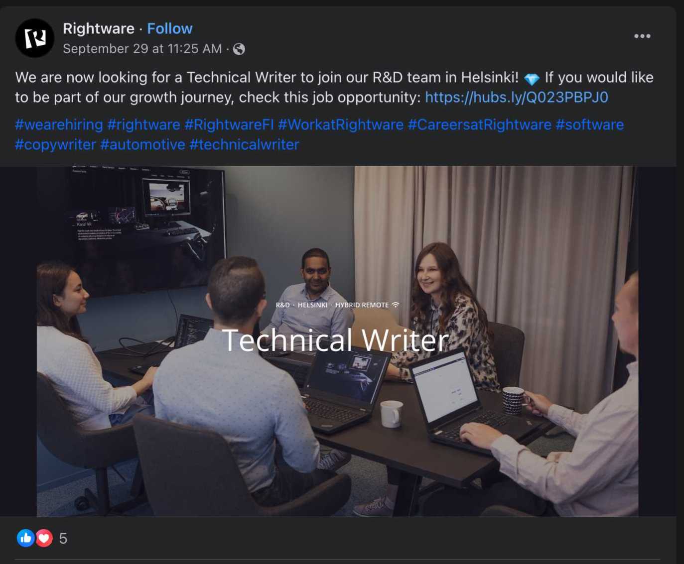 An example of a job ad for a tecnical writer by a SaaS company.