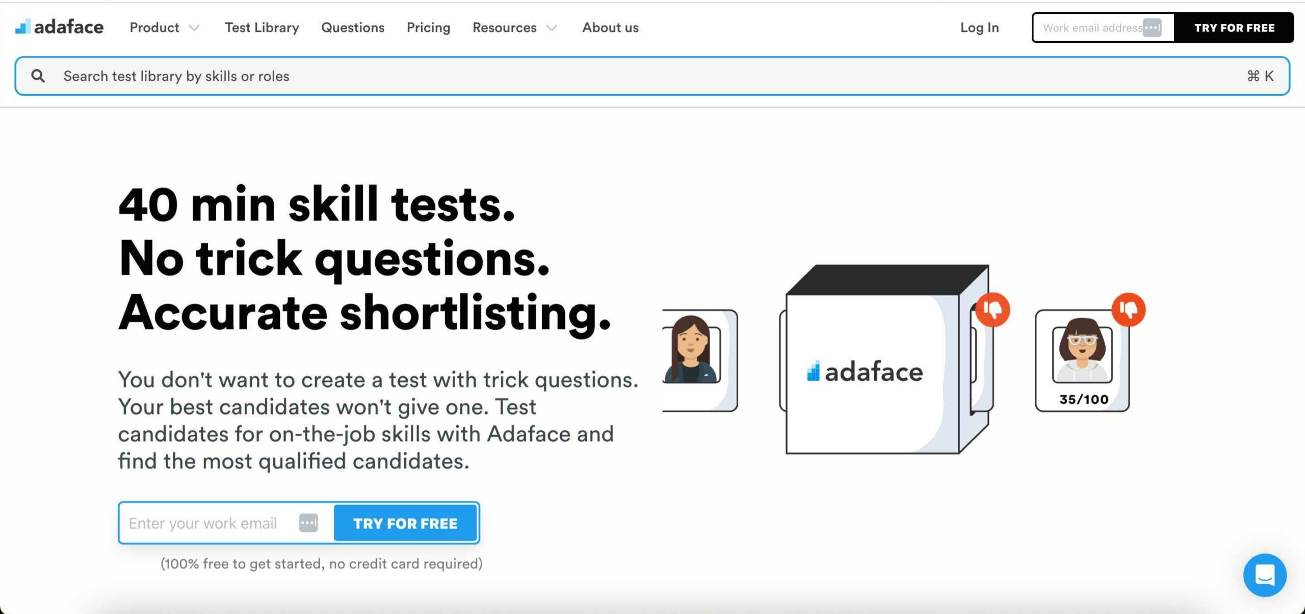 Adaface has a robust skills test library and anti-cheating features.