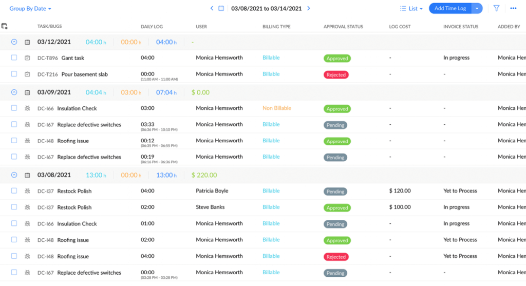 Zoho timesheets